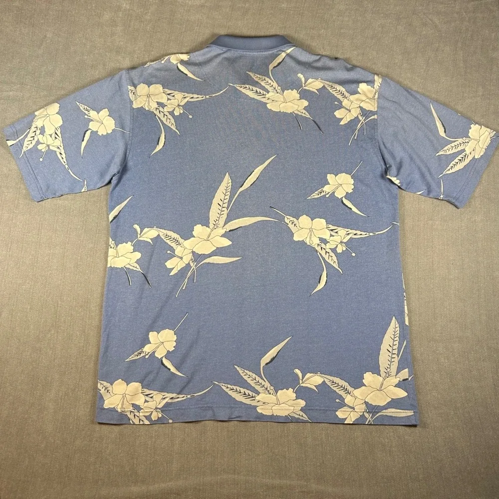 Bobby Chan Mens Blue Tropical Floral Polo Shirt Short Sleeve Casual XL